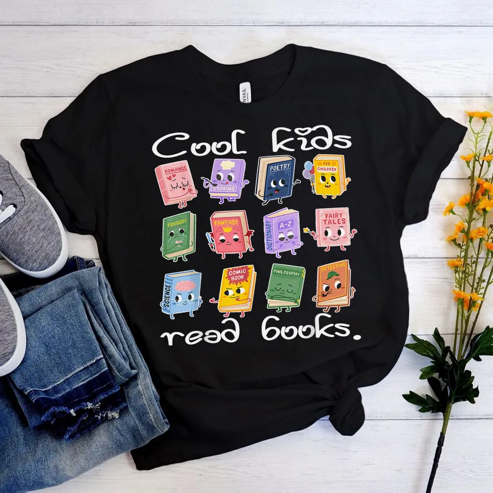 Cools Kids Read Book Librarian Across America Boys Girls T-Shirt Shirt Women's Soft Style Fitted T-Shirt black s