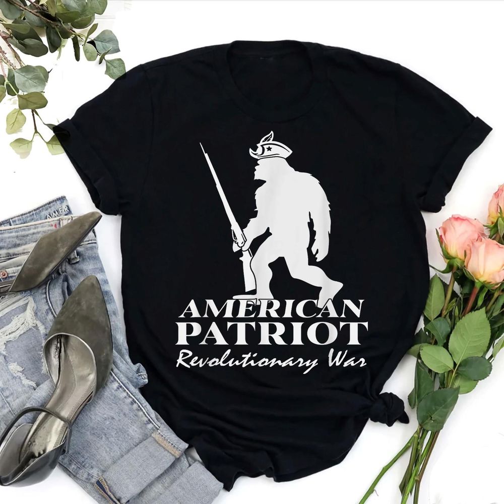 Funny Bigfoot American Patriot Independence Day 4th Of July T-Shirt Shirt Women's Premium Slim Fit Tee black s
