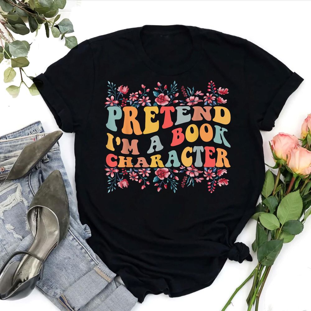 Funny Quote Pretend I'm A Book Character, Cute Book Lover T-Shirt Shirt Men's Long Sleeved T-Shirt black s