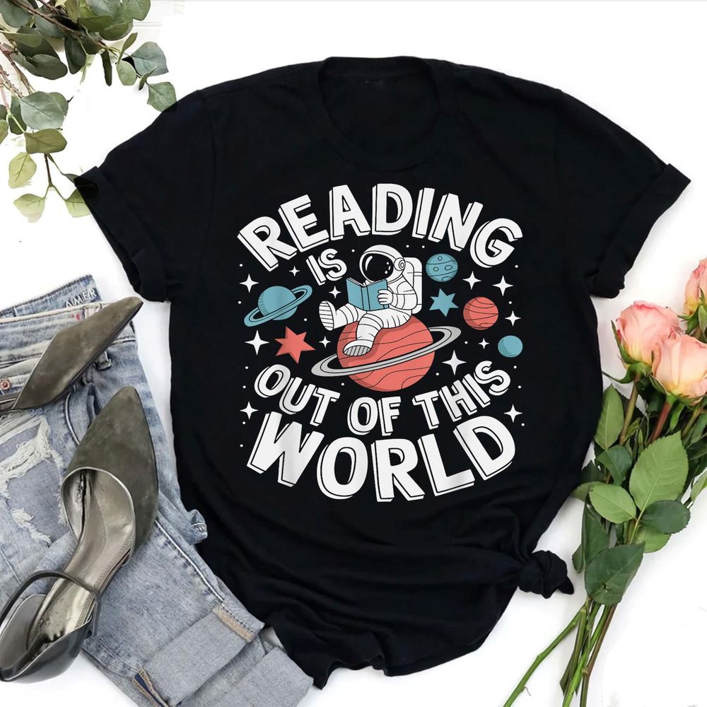 Reading Is Out Of This World Space Funny Books Lover T-Shirt Shirt Men's Long Sleeved T-Shirt black s